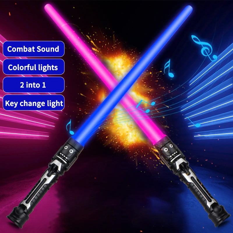 Children Colorful Glowing Sword Toys Laser Sword Lightsaber Red and Blue Double Saber Telescopic Music Cosplay Cool Flashing Toy