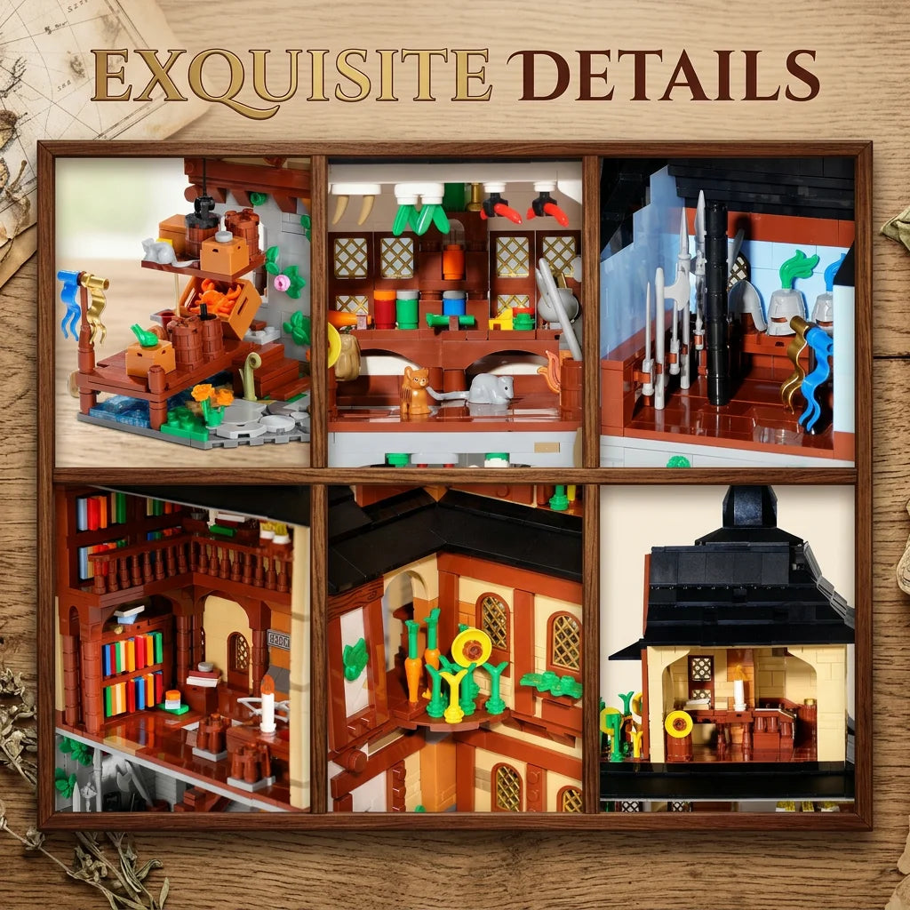 3867PCS Medieval Towns Buildings Blocks Street View Village Architecture Model Collect Display Assembly Toys Gift for Kid Adult
