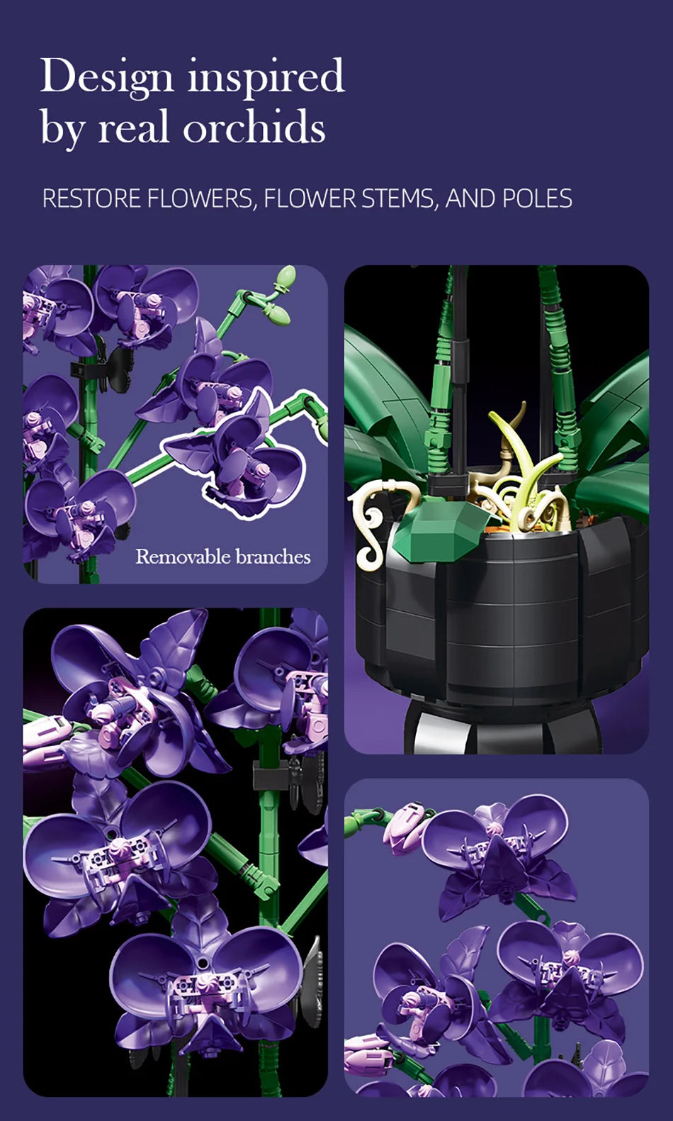 Creative Orchid Cymbidium Eternal Flowers Potted Plant Building Blocks Simulation Phalaenopsis DIY Bricks Toys Valentine's Gift