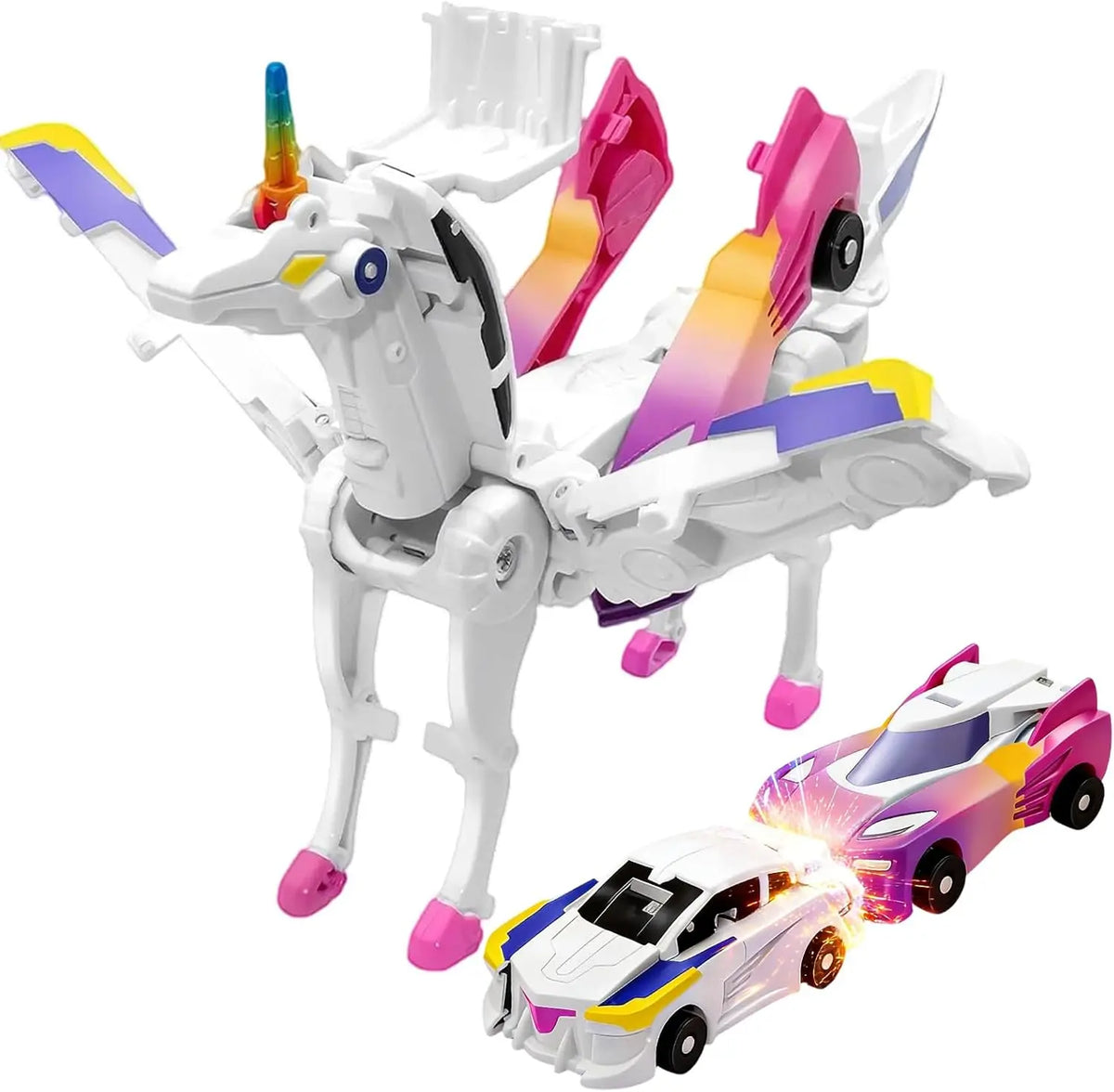 Hotfree Magnetic Dinosaur Transformer Car Toy, 2-in-1 Magnetic Cars That Transform into Flying Dragon Deer and Unicorn, Automatic Collision Transforming Toy, Fun STEM Toy Birthday Christmas Gift for Boys & Girls