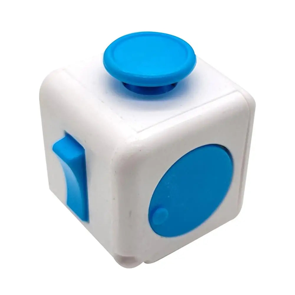 Square Infinity Dice Fidget Toy with Tactile Buttons Multifunctional 6-Side Decompression Cube Clicker Switch Gear Dial Joystick