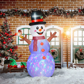7.9' Christmas Inflatables Snowman with Branch Hands, Blow-Up Outdoor Christmas Decorations with Rotating Colorful LED Light for Lawn Garden Party