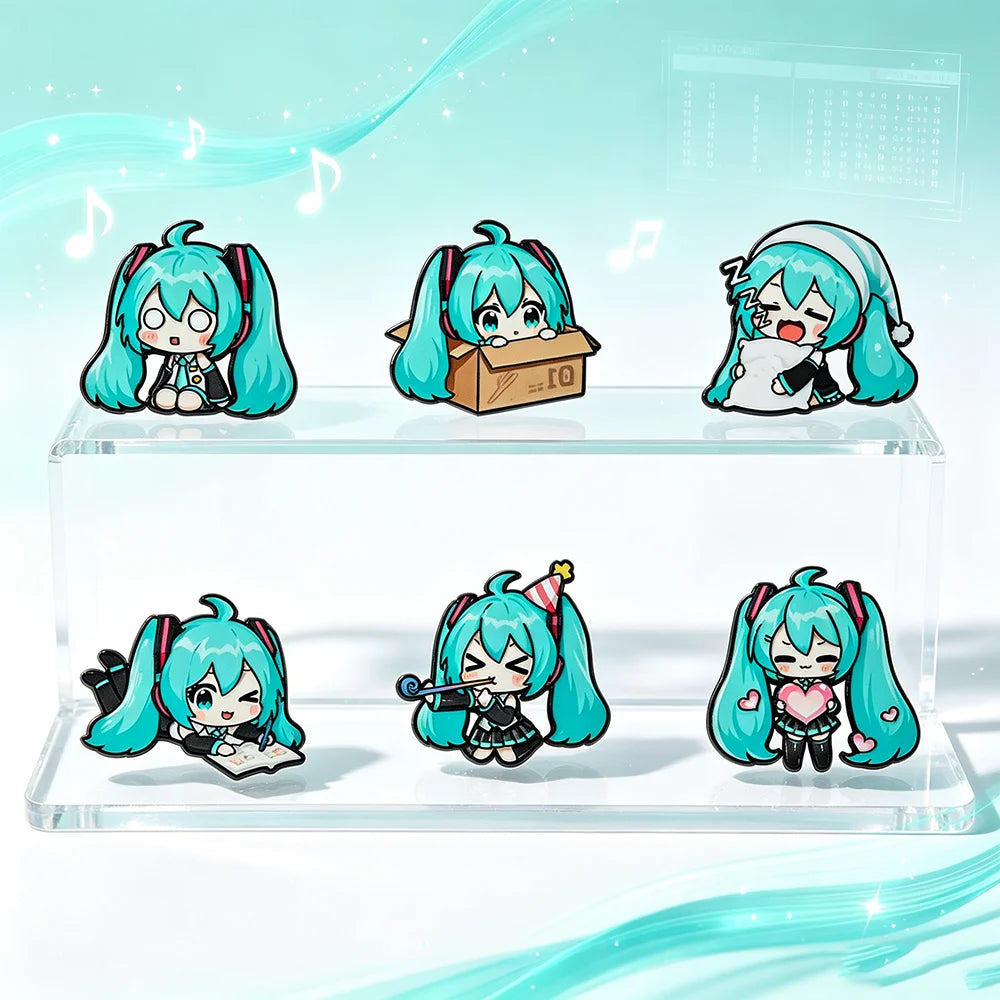 6pcs Kawaii Chibi Enamel Pin Set Multi-Pose Vocaloid Anime Brooches, Aesthetic Metal Lapel Badges for Backpack Perfect Gift