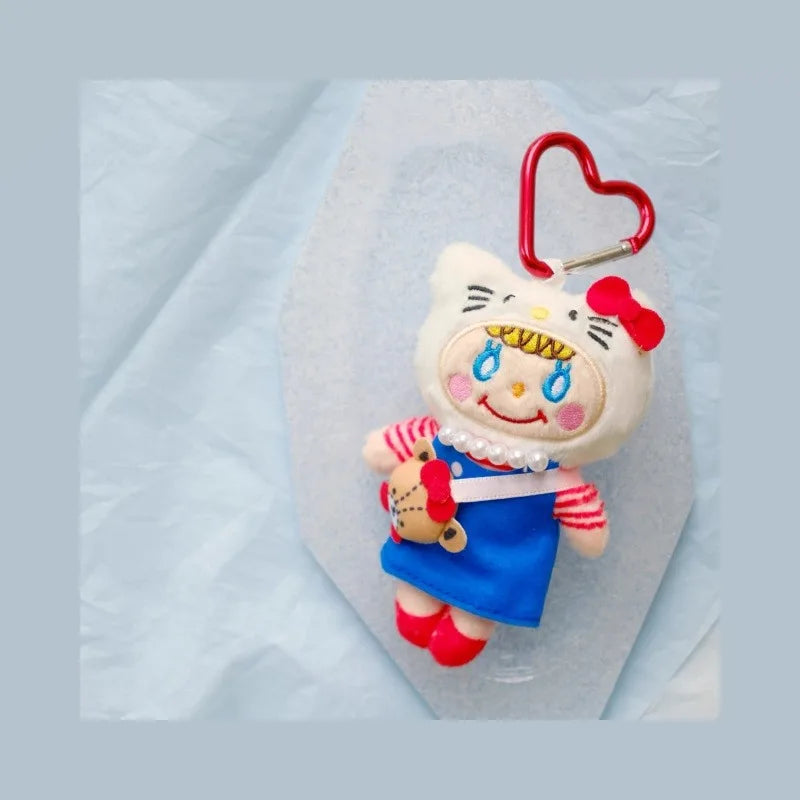 10CM sanrio Kitty fashion curly girl Plush Doll Keyring kawaii cartoon KT Tiny Chum keychain girl Backpack Charm Gift For Girls