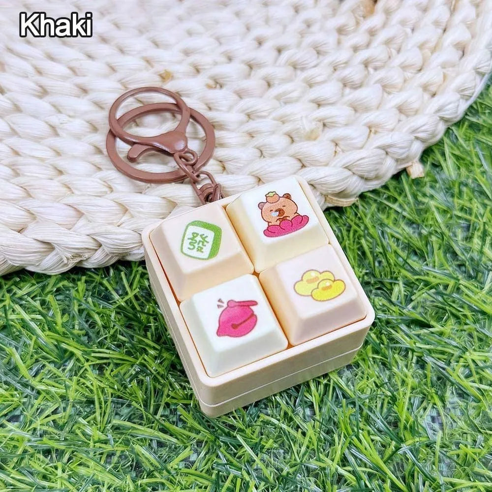 Fun Cartoon Squeeze Music New Unique Four-square Merit Key Button Keychain Couple Car Bag Key Chain & Pendant