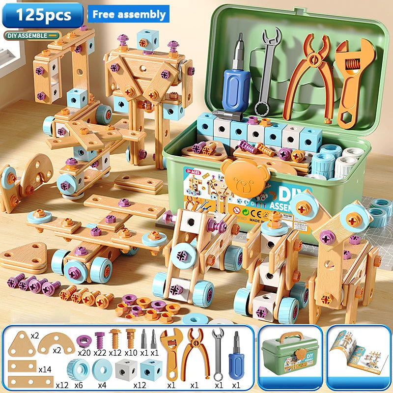 DIY Nut Hand Disassembly Assembly Puzzle Simulated Screwing Toolbox Early Educational Kids Toy Shape Insert Blocks Toys For Boys