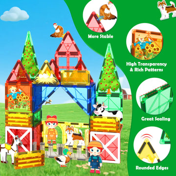 Magworld Magnetic Tiles Farm Animal Set, Magnetic Building Blocks for 3+ Year Old Boys and Girls