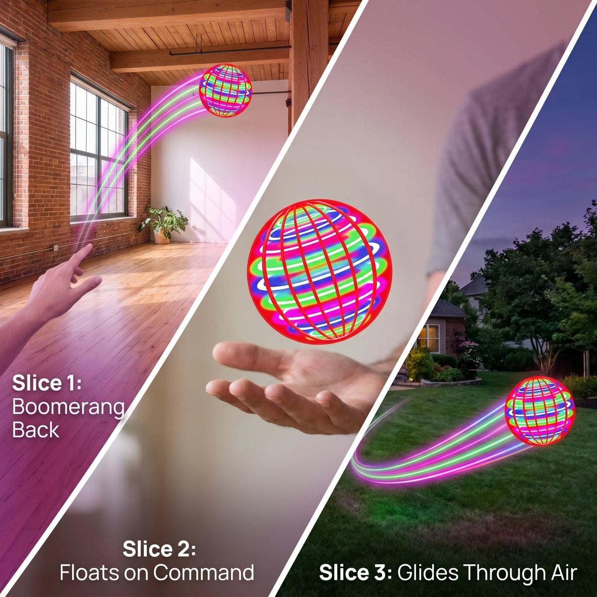 Magic Flying Ball Boomerang LED Lights Hover Drone Flying Orb Spinner 360°Rotating Fidget Luminous Toy for Teens Adults Gift Fun