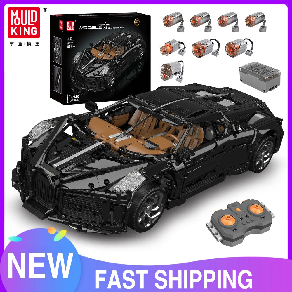 Mould King 13163 Technical Car Toys The MOC Black La Voiture Noire Building Block Assembly Sport Car Brick Kids Christmas Gift