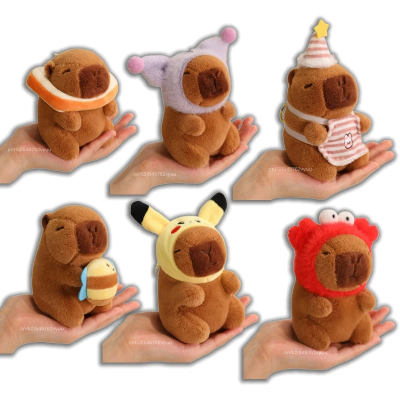 Cute Capybara Plush Toy with Hat Simulation Capybara Cosplay Crab Rabbit Cat Doll Small Size Stuffed Animals Bag Pendant Gift