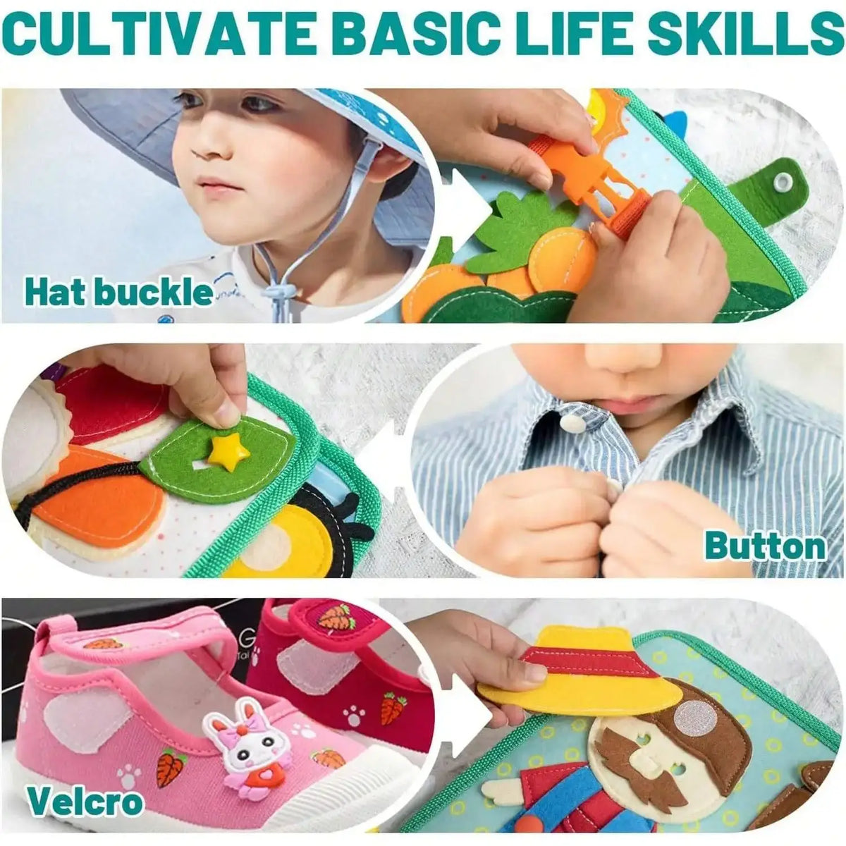 Busy Book for Toddlers Montessori 3D Felt Quiet Book for Preschool Learning Fine Motor Skills，Sensory Activity Travel Toy