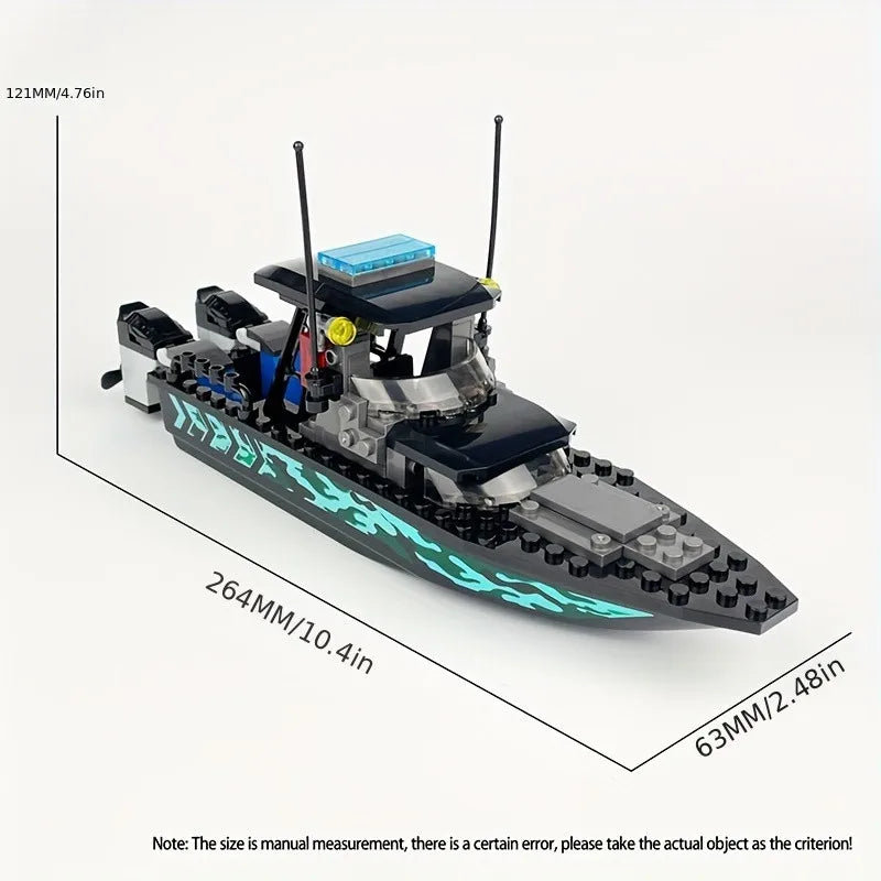 89pcs City Police Moc SWAT Black Camouflage Sea Speedboat Assault Boat Model, Small Puzzle Building Block Toy Accessories