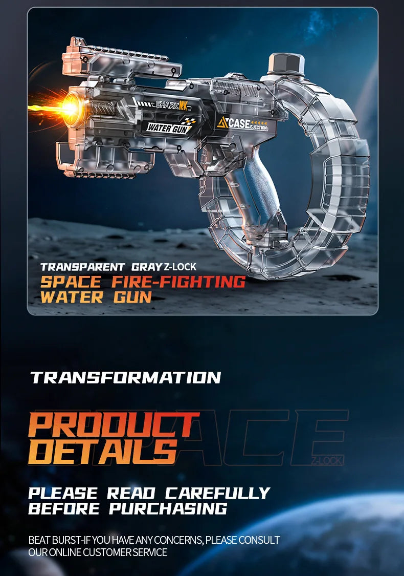 Gatling Rotating Electric Water Gun with Light-Up High Speed Continuous Shooting Powerful Water Blaster Summer Outdoor Toy