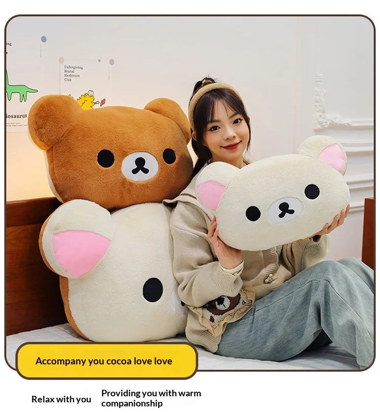 Cute Rilakkuma Big Head Plush Pillow Large Size Soft Stuffed Toy Cushion Bedroom Sofa Decor Unisex Birthday Gift For Adult