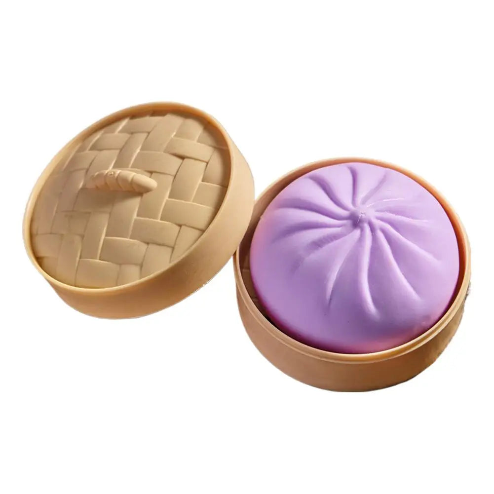 Colorful Dumpling Squishes Stress Balls Fidget Sensory Toys Simulation Food Squishies Bun with Steamer Squeeze Dough Ball Gifts