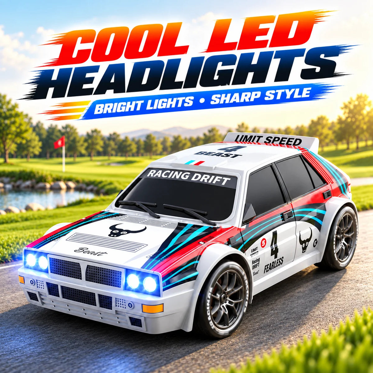 ZNLYRION RC Car Drifting Race Car 1:24 Scale 4 Wheel Drive 20km/h Adjustable High/Low Speed With Spare Drift Tires LED Headlight Taillight RC Toy For Boys Adult