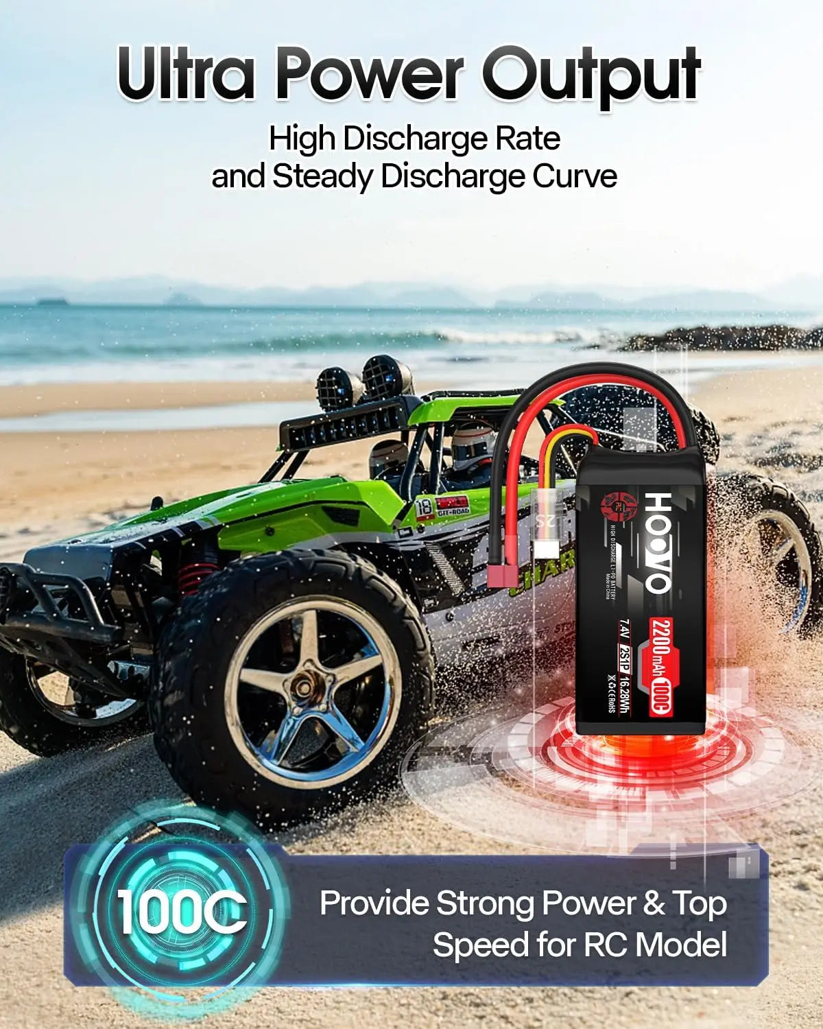 HOOVO 2S RC Battery 2200mAh 100C 7.4V Shorty RC Lipo Battery with T Connector for RC Airplane Quadcopter FPV Racing Drone Car
