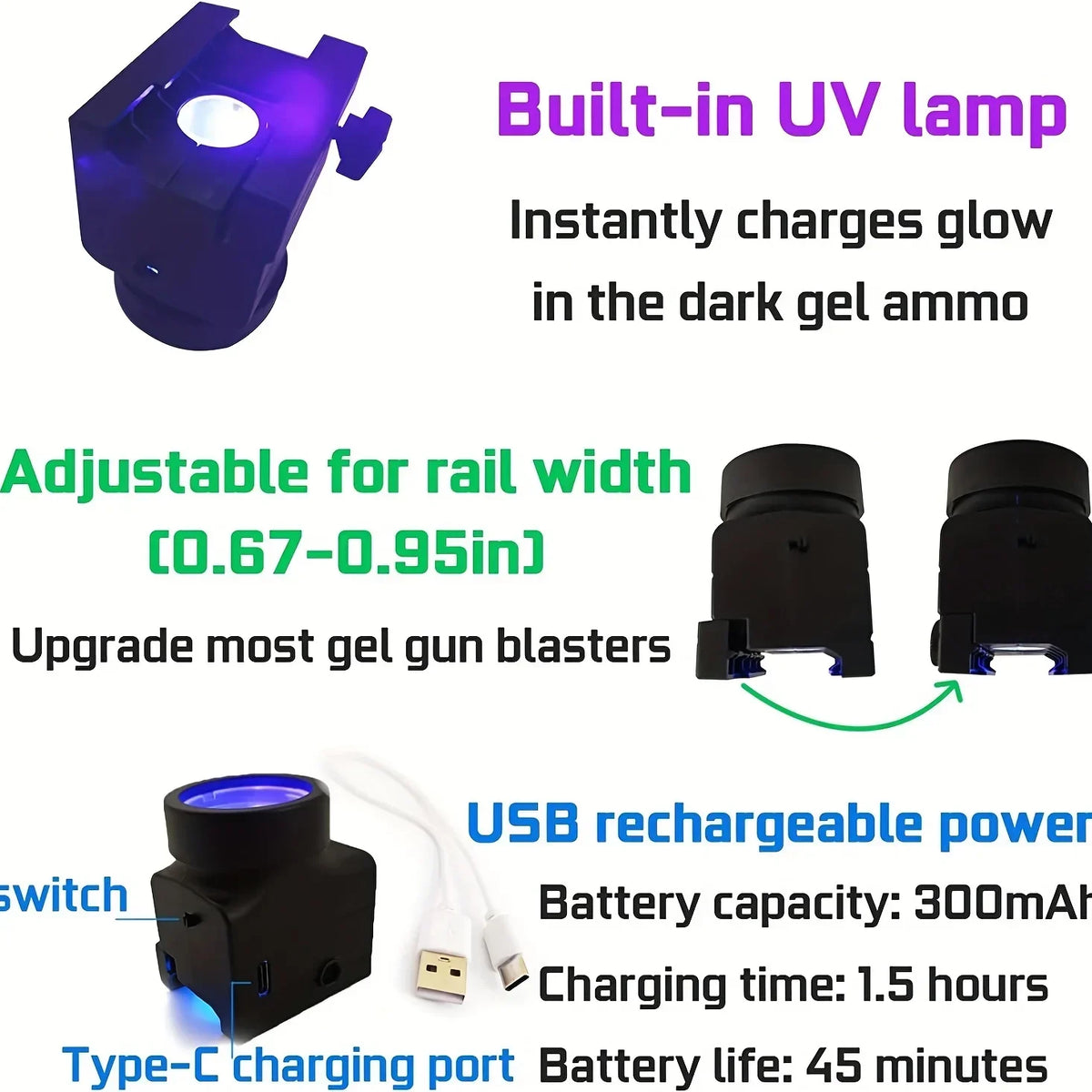 AToy Gun Accessories Fluorescent Bulb Illuminator Luminous Shooting Auxiliary Electric Gel Ball Blaster Splatter Ball Blasters