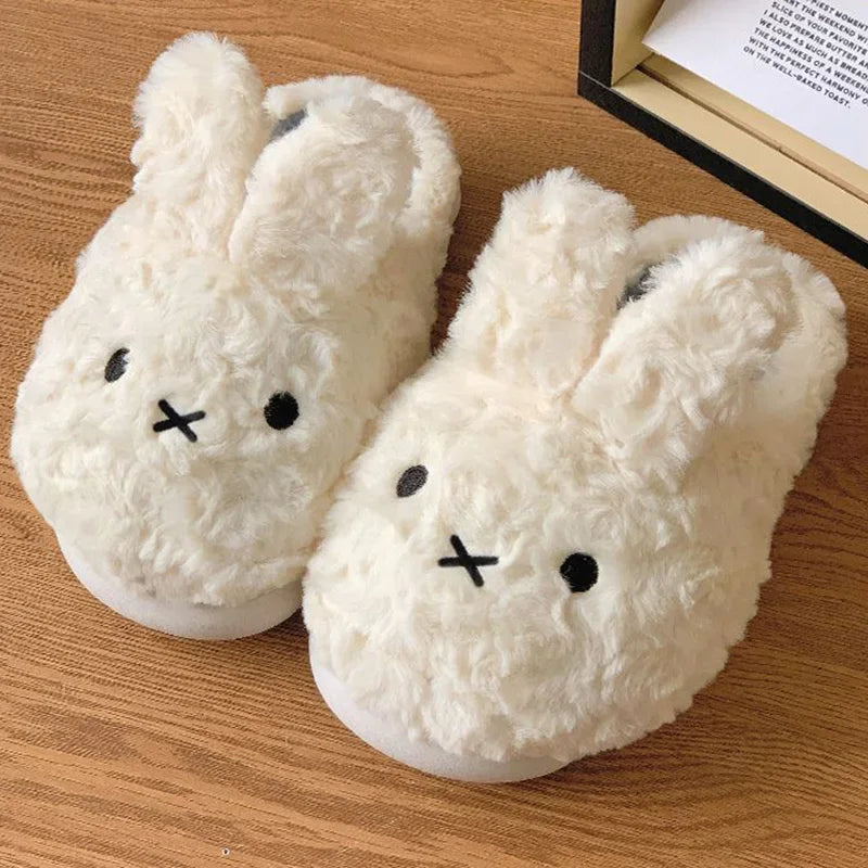 Anime Miffy Plush Cotton Slippers Kawaii Cartoon Winter Home Wearing Outside Non Slip Thick Sole Keep Warm Cute Slippers Gifts