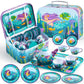 Joyfy Kid Tea Set Mermaid Tea Party Set Princess Pretend Play Tin Teapot Set Kitchen Toy for Girls Toddlers 2 3 4 5 6 Years Old
