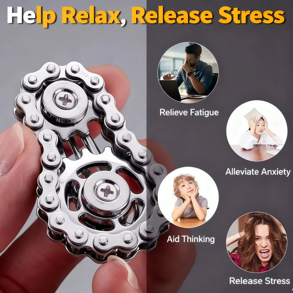 Metal Sprockets Flywheel Gear Fingertip Gyro Fidgeting Spinner Antistress Anxiety Bike Chains Spinner Fidget Toys for Adult Kids