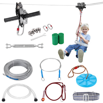 SucceBuy Zipline Kit for Kids Adult 160ft Zip Line Kits Up to 500 lbs with Stainless Steel Zipline Spring Brake Safety Harness