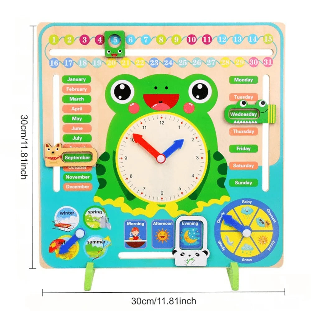 Wooden Multifunctional Digital Clock, Calendar Alarm Clock, Early Education Puzzle English Children's Toy, Fun