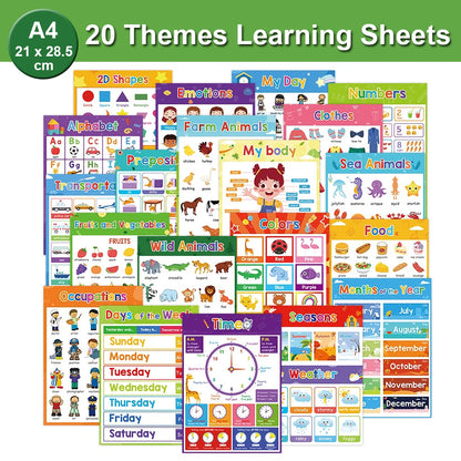 Educational Posters for Preschool Kids English Words Learning Charts Teaching Aids Classroom Decoration Big Card Montessori
