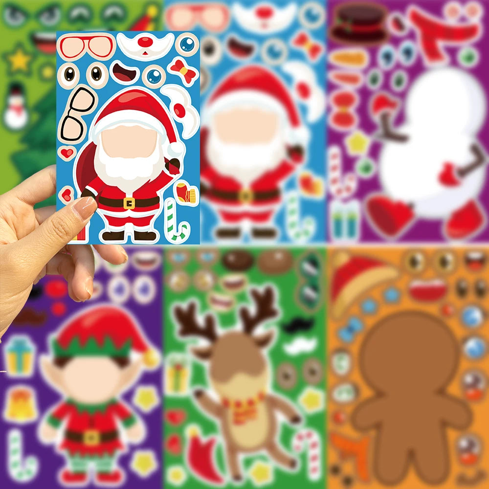 8/16/24 Christmas Puzzle Stickers Create Your Own Santa Claus DIY Make-a-Face Jigsaw Games Children Party Decoration Toy