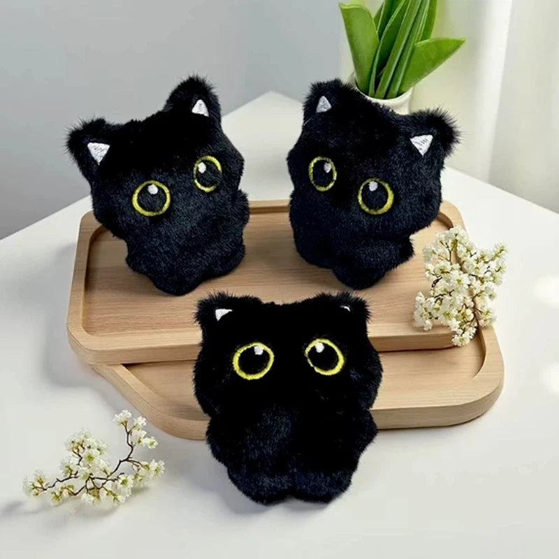 New Kawaii Big Eyes Cat Plush Doll With Scarf Black Cat Keychain Bag Pendant Cartoon Kitten Ornament Holiday Gift For Dear