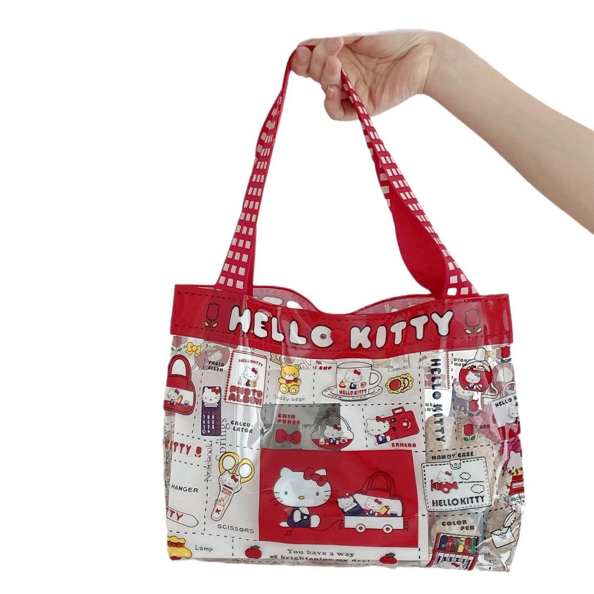 Sanrio KT Cute Cartoon Transparent PVC Makeup Bag Large Capacity Portable Handbag Style Cosmetic Storage Pouch Storage Bag