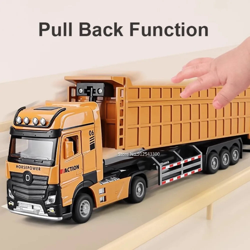 1/50 Extended Dump Truck Model Toy Metal Diecasting Doors Opened Sound Light Pull Back Vehicle Models Ornaments Children's Gifts