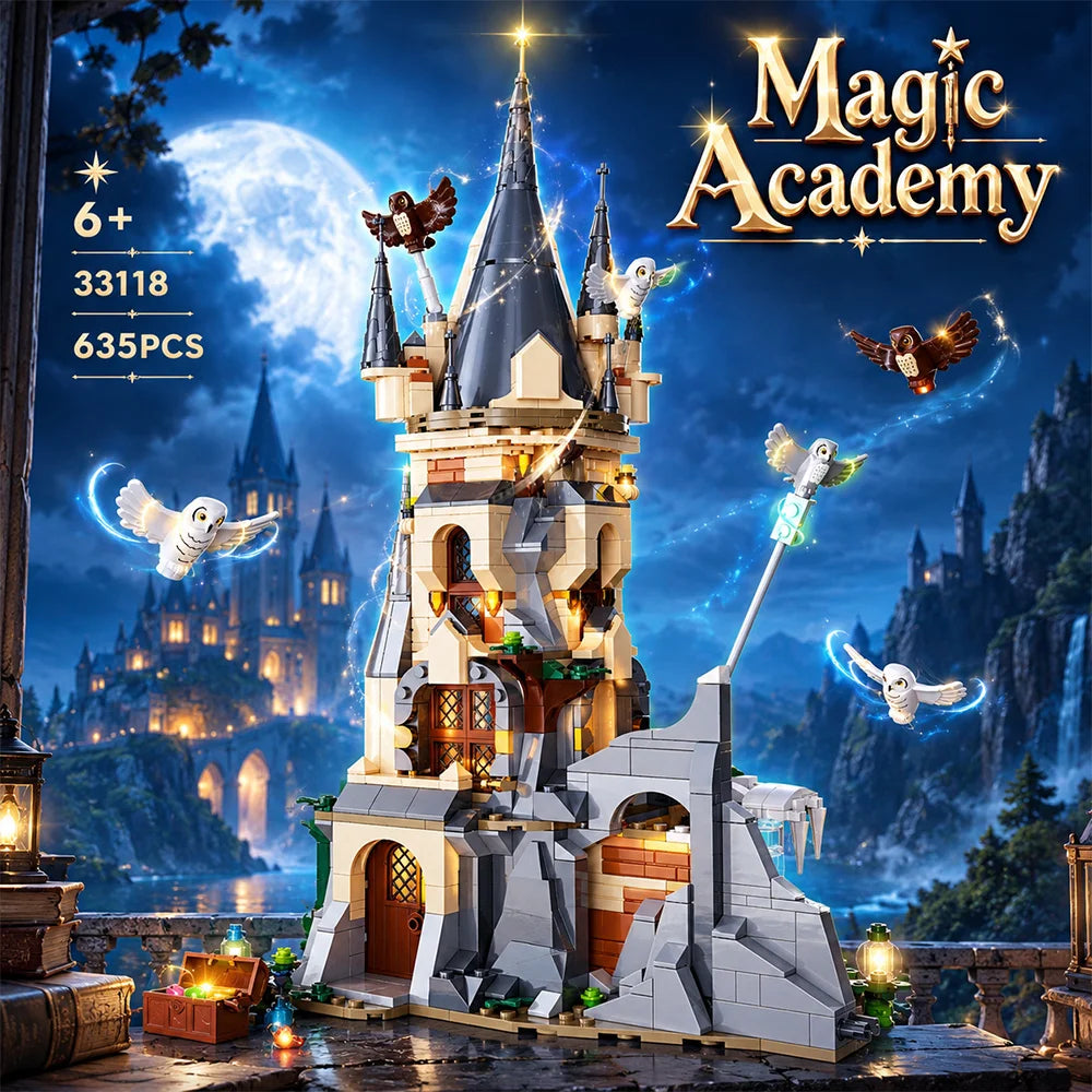 Magic Academy Owl Tower Building Blocks Set 635PCS, Premium Small ABS Bricks, Medieval Castle Model with Multi-layer Interior Scene & Owl Ornaments, DIY Assembly Toy, Desktop Decoration, Wonderful Holiday & Birthday Gift for