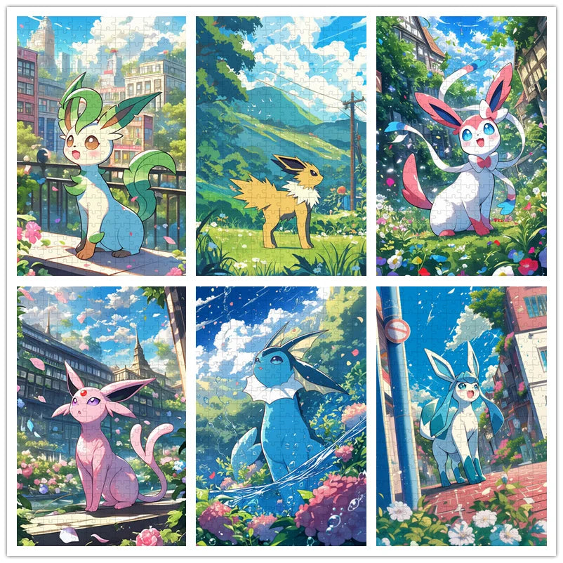 Japan Anine Pokemon Puzzles Eeveelution 108/300/500/1000 Pcs Cartoon Jigsaw Puzzles for Adults Stress Relief Toys