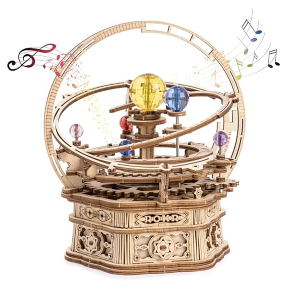 Robotime Music Box 3D Puzzle Wooden Model Kits Mechanical Building Construction Craft Kits Laser Cut Jigsaw Starry Night for Adults