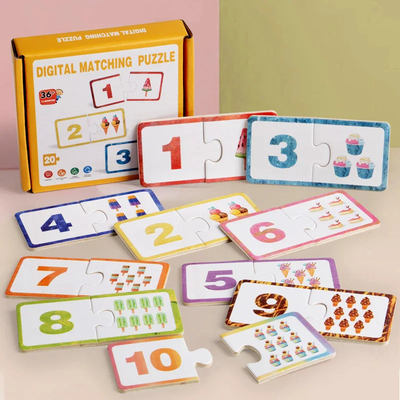 Wooden Number Matching Puzzle Toys Montessori Early Education Digital Pattern Thicken Blocks Game for Baby Festival Gift Toy