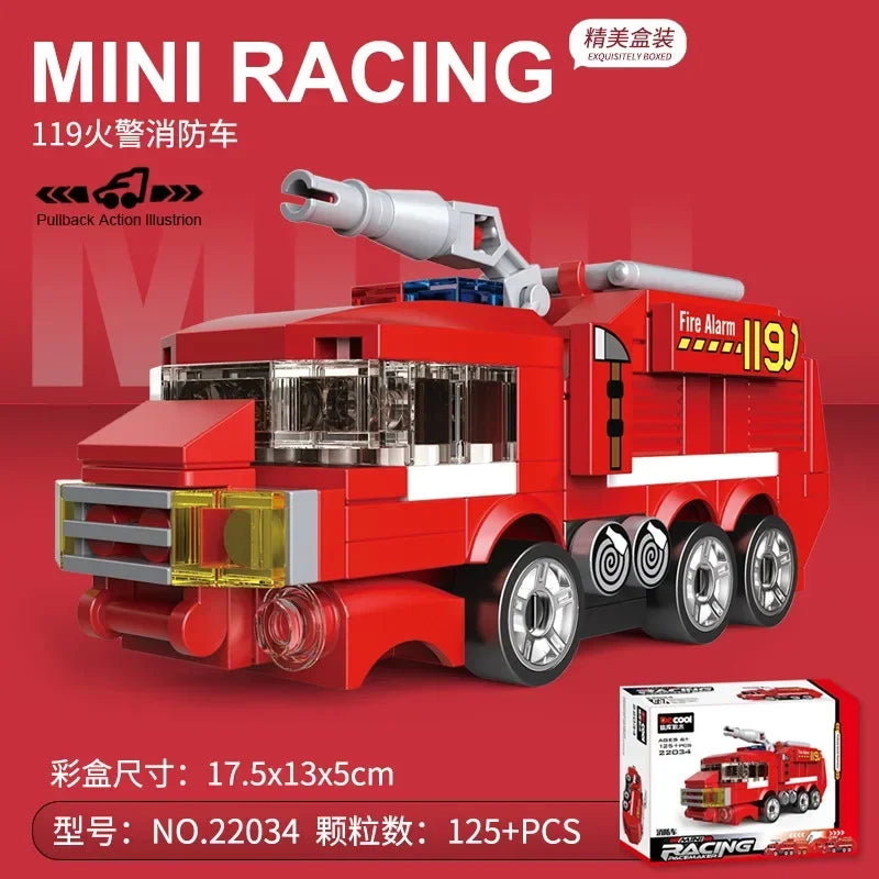 Racing Car Bus Engineering Vehicle Ambulance Pull Back Model Building Blocks Brick Toys Children Boys Birthday Gift Brick