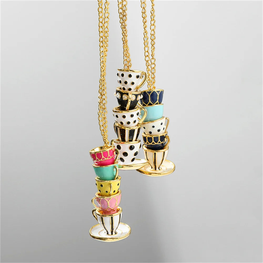 Tea Cup Charming Sweater Pendant Necklace for Women Plated Gold Choker Chain Necklace Simple Gothic Choker Accessories