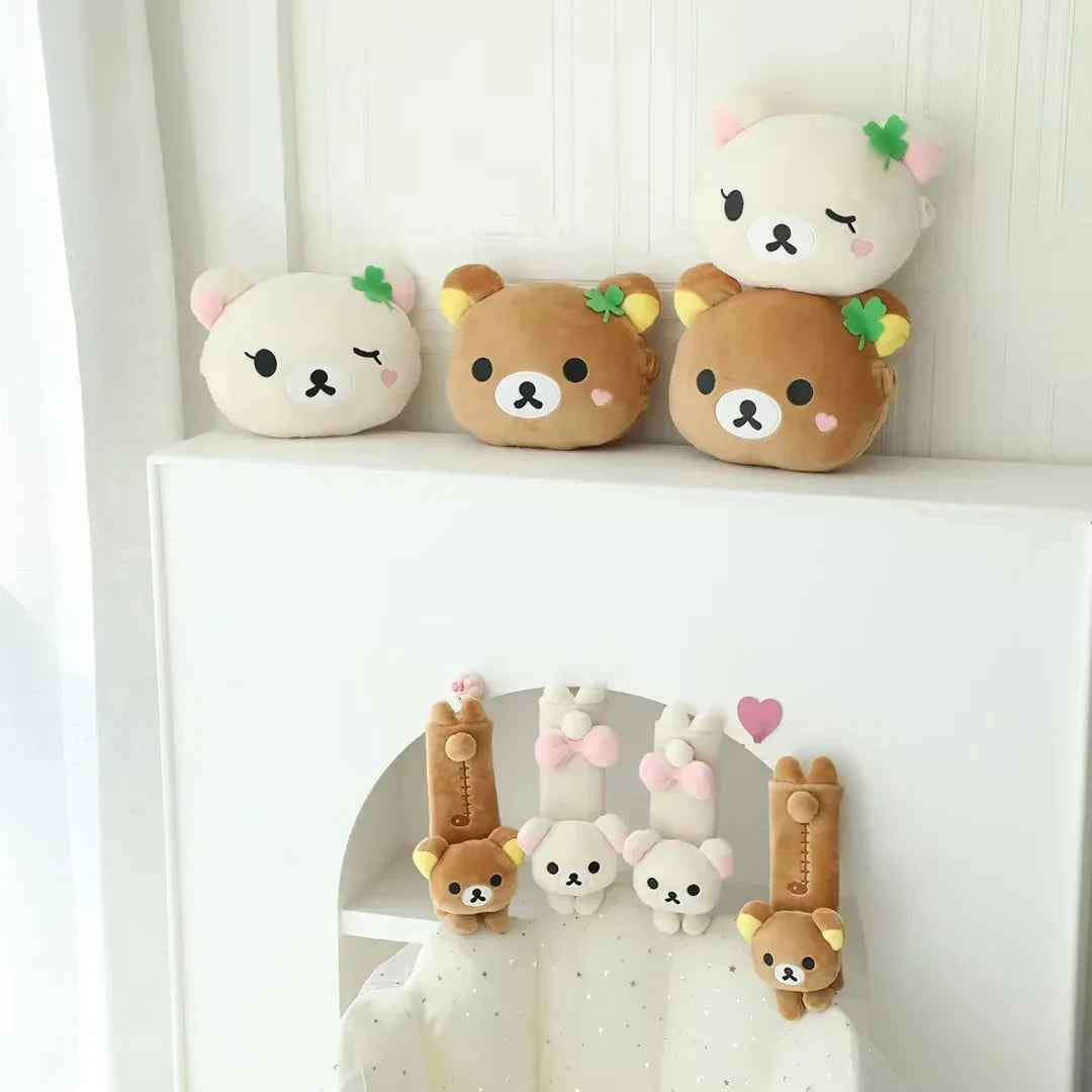 Kawaii Rilakkuma Car Seat Belt Cover Soft Plush Bear Seat Belt Shoulder Pad Japanese Style Cute Car Accessory for Girls Women