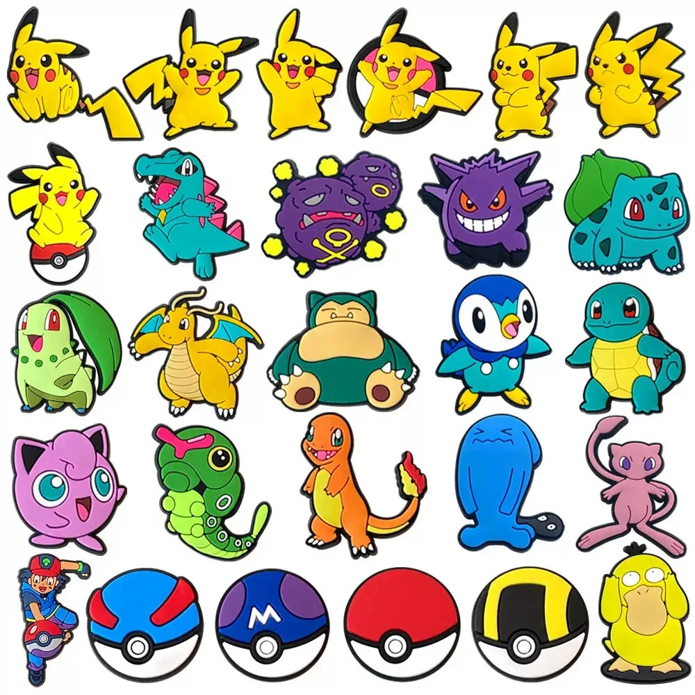 Hot 9-47pcs Pocket Monster Shoes Charms PVC Cartoon Shoe Decoration Accessories Clog Sandals Buckle Friends Gift Fast Delievery