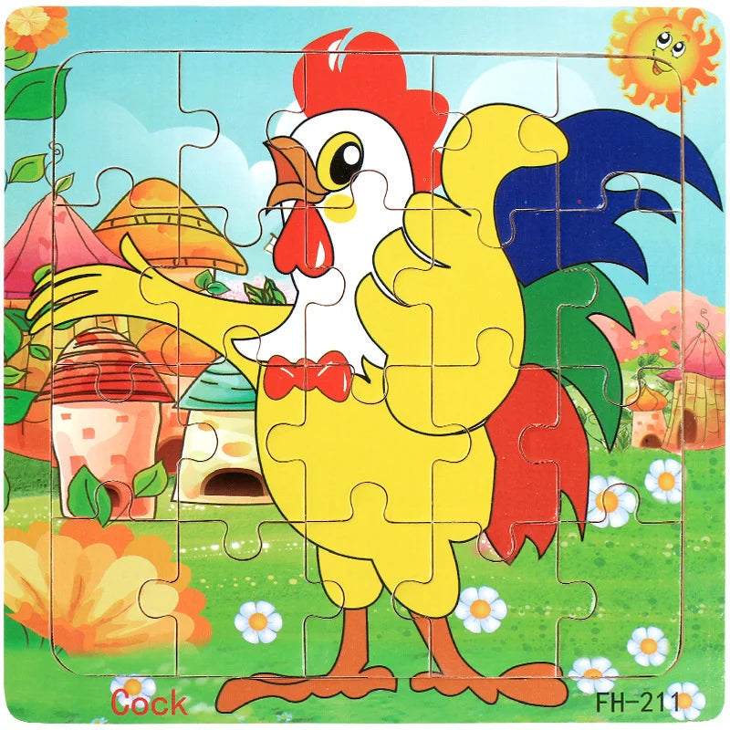 New 20 Piece Wooden 3d Puzzle Cartoon Animal Vehicle Jigsaw Puzzle Montessori Educational Toys For Kids 3-6 Years Old