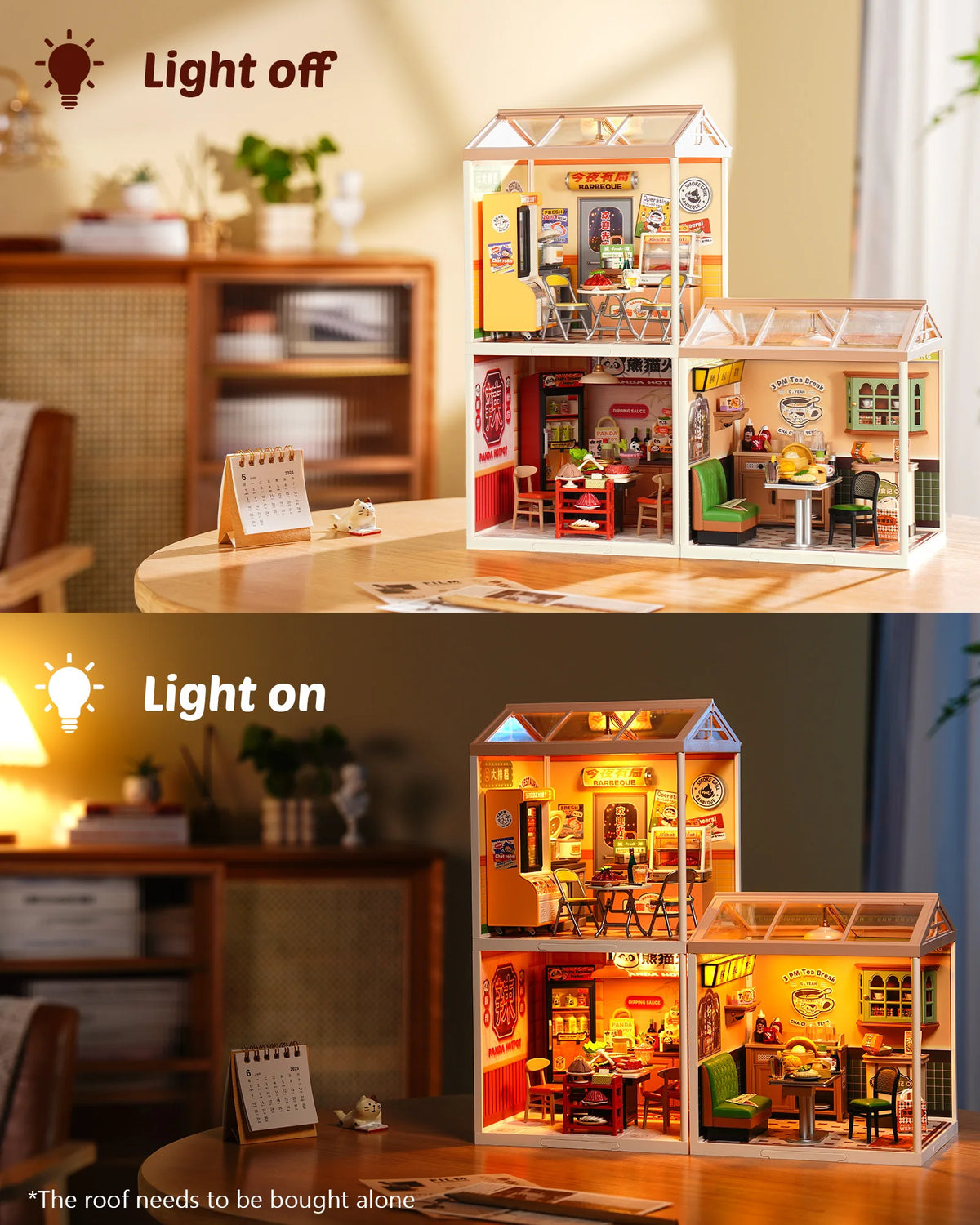 Rolife DIY Miniature House Super Creator Series Dollhouse 3D Puzzle Panda Hot Pot/Hong Kong Bites Cafe/Night Out Food Stall