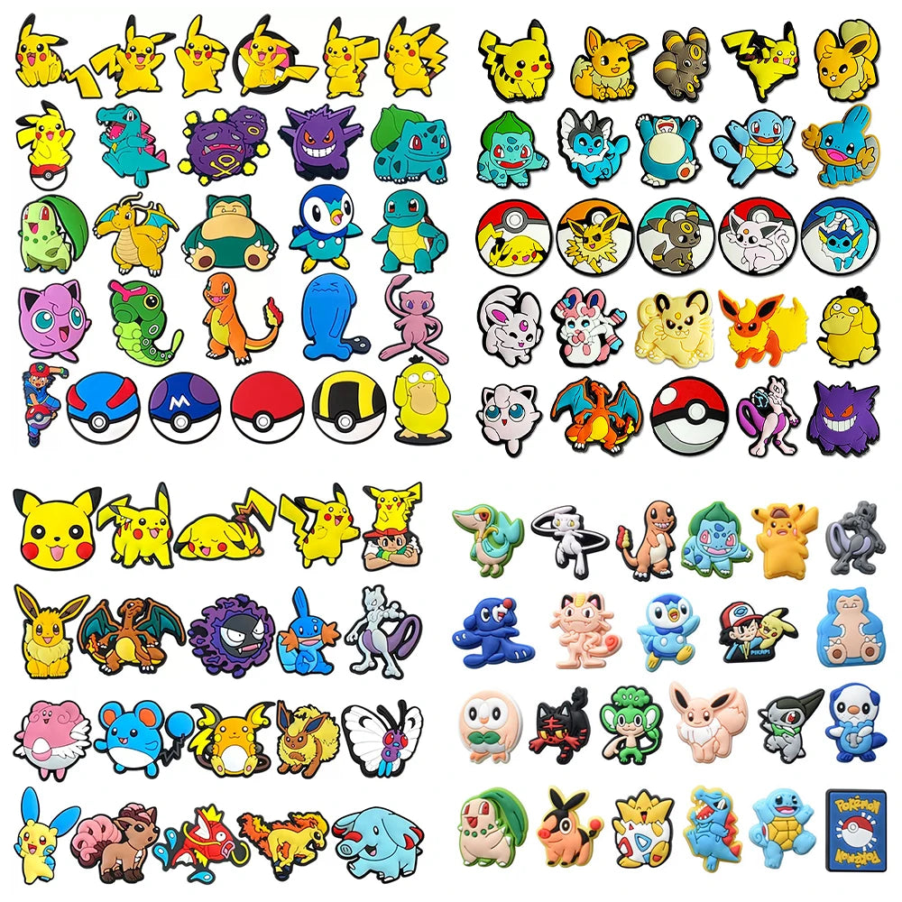 Hot 9-47pcs Pocket Monster Shoes Charms PVC Cartoon Shoe Decoration Accessories Clog Sandals Buckle Friends Gift Fast Delievery