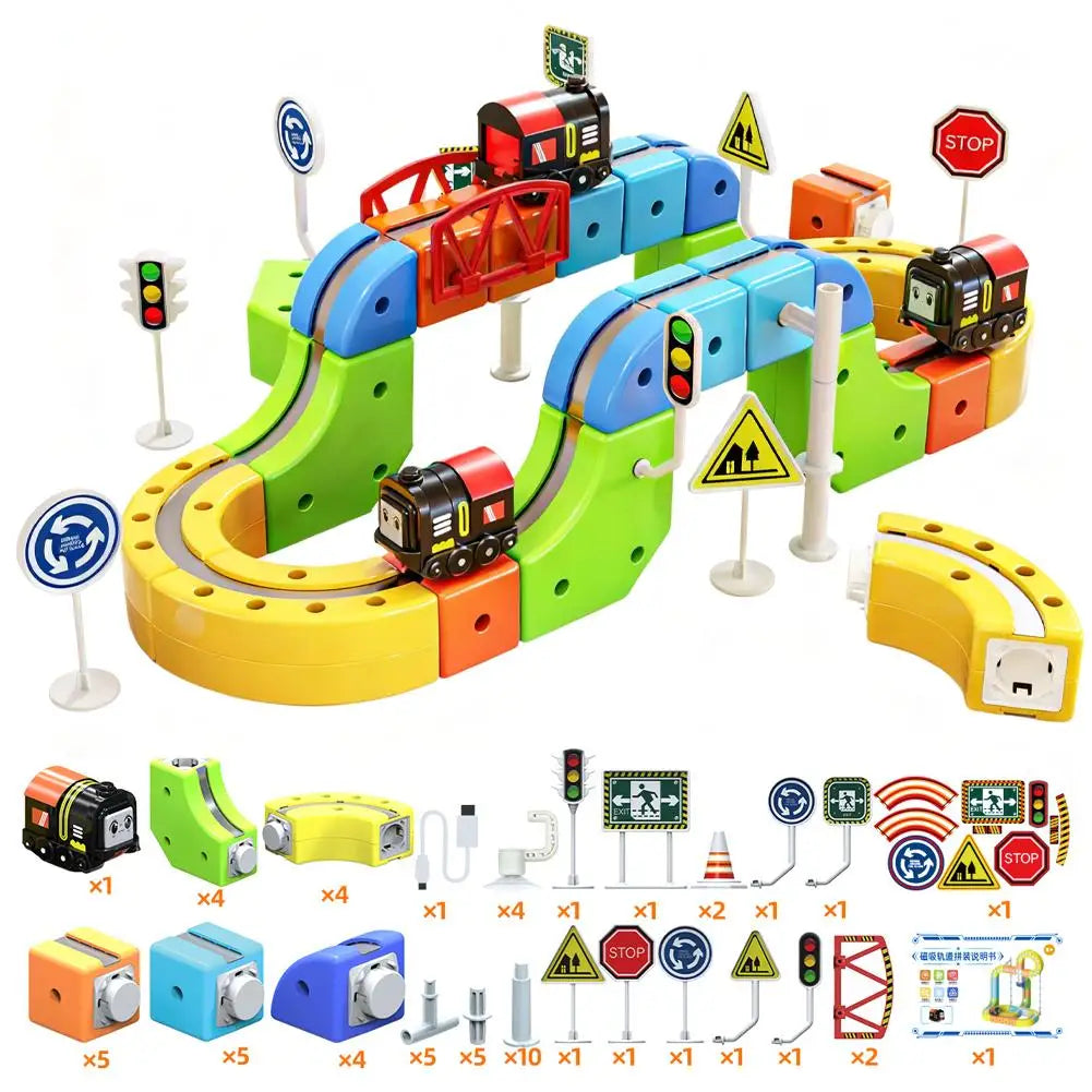 51/62/81/105//123/167PCS Magical Track Train Rechargeable 3D Building Tracks Cube Rails STEM Educational Toys Birthday Gift