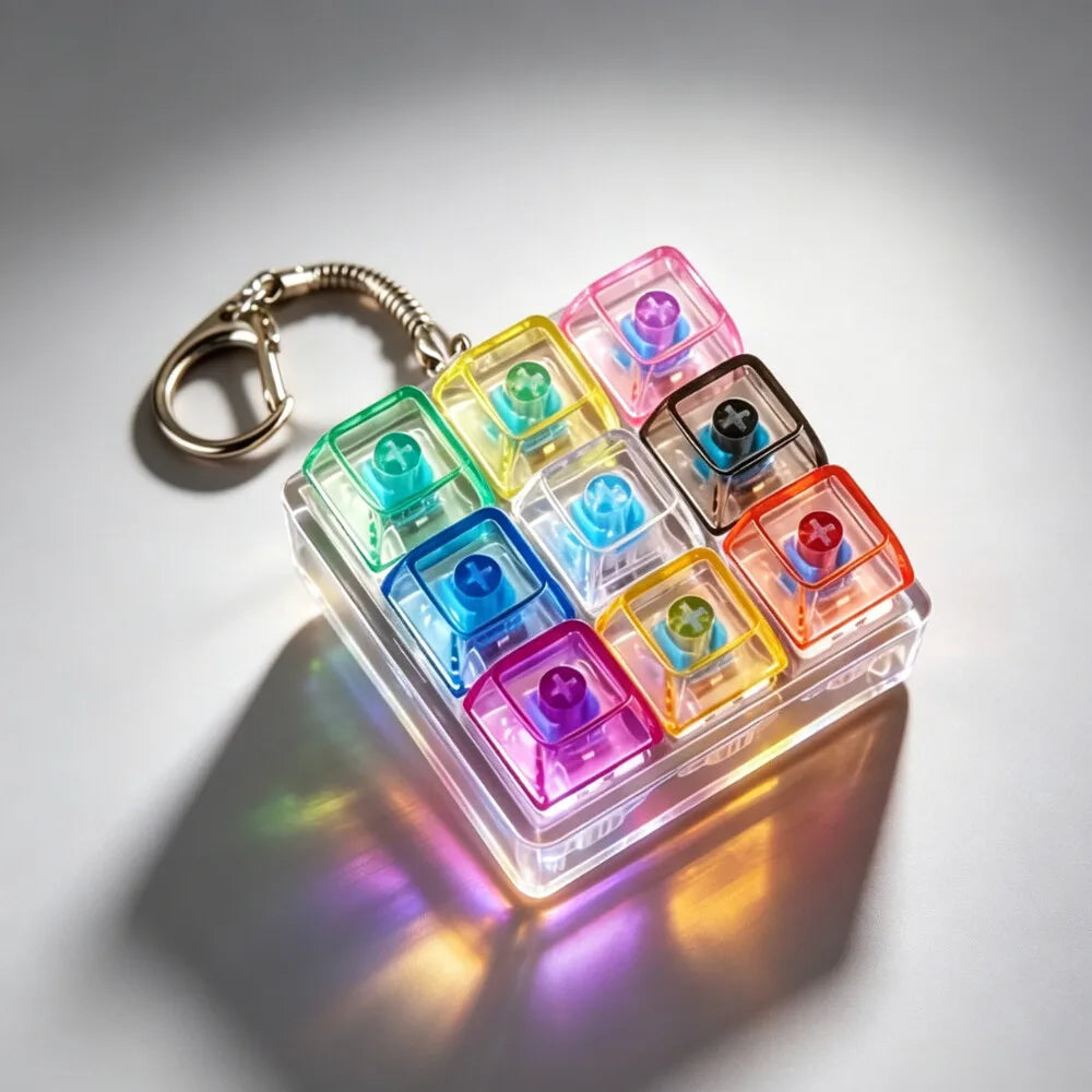 Luminous Keyboard Keychain, Pressable LED Button Fidget Toy,Office Desk Decor, Great Birthday Gift,Squeeze Relief Stress Anytime