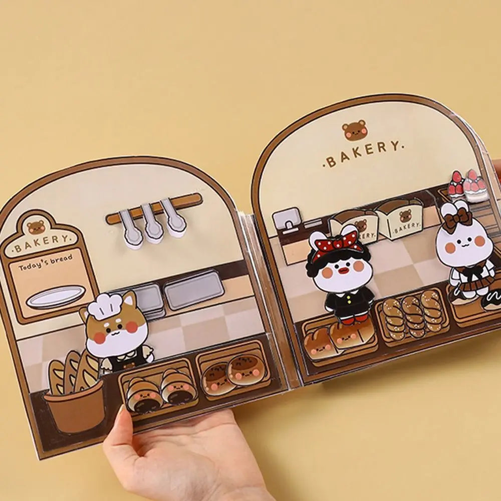 Paper Waffle Quiet Book Colorful Fried Chicken Cartoon Busy Book Convenience Store Handmade Toy Snack Bar Sticker Game.