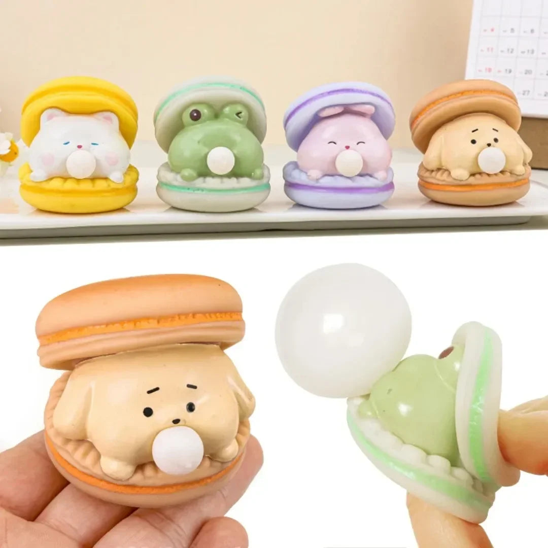 Creative Spit Bubble Burger Squishy Toy Cute Macaron Cartoon Stress Relief for Adults Office Vent Prank Desktop Decor Ornaments