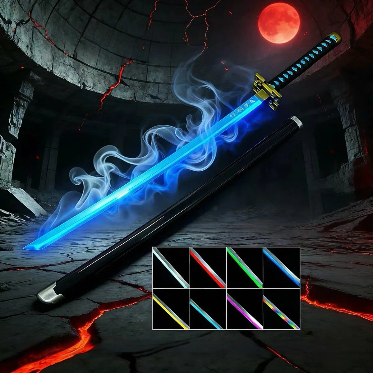 40inch Mist Demon Slayer Katana Muichirou Sword LED Wood Vapor Original Sabre Cosplay Accessories Prop Schwert Vapour Toy Gift