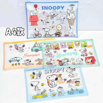 4pcs Snoopy Clear Plastic Zipper File Folder Cartoon A4/A5/B5 Water Resistant Document Pouch Office Supplies Document Protectors