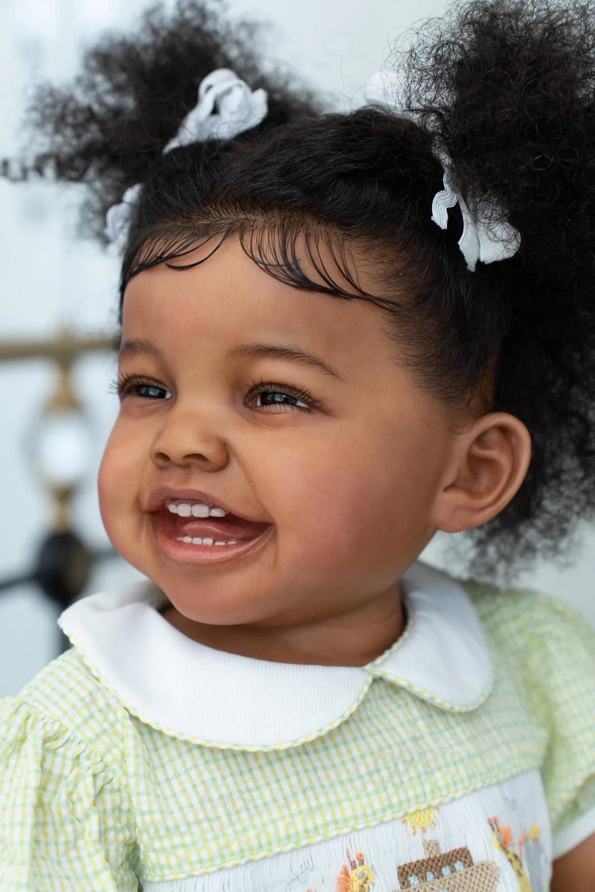 NPK 24inch Mila Dark Brown Skin Reborn Toddler Girl Doll Happy Baby Rooted Hair High Quality Collectible Art Doll